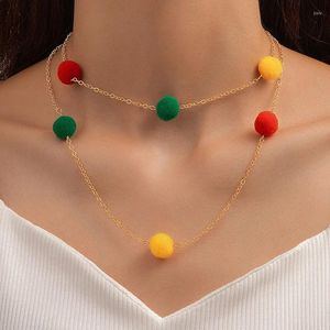 Gargantilla divertida joyería de dibujos animados lindo colorido pequeño collar de bolas de piel cadena decorativa de múltiples capas para mujer