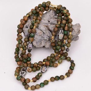 Choker G-G 12mm Green Brown Frosted Agate Agalone Shell Statement ketting 18 