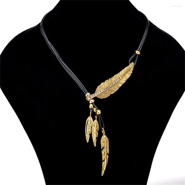 Groker Gemstone Cadena de cuello de la limilla Decoración Collar de oro Vintage Unisex Joyería Feather Luxury