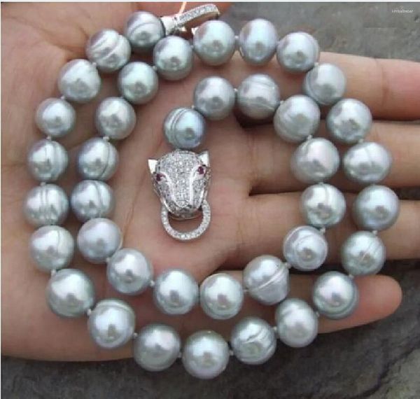 Collier ras du cou véritable classique, perles grises naturelles des mers du Sud, 9-10mm, 18 Inct