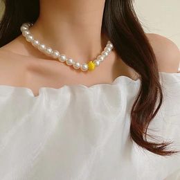 Collier ras du cou en perles pour femmes, série fille, joli collier de perles, chaîne de clavicule de canard délicate, tendance, bijoux, accessoire, cadeau d'amitié