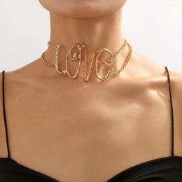 Choker Girlgo Vintage Letter Love Necklace for Women Fashion Gold/Silver Color Hip Hop Jewelry