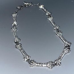 Ras du cou paillettes strass crâne os chaîne collier pour femmes exquis Cool à la mode clavicule luxe mode bijoux cadeau