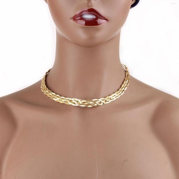Choker Gold Chain Collier 14K Plaqué Chunky Braid Collier Femme Colliers Réglable