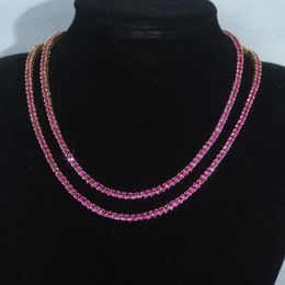 Choker Goud Kleur 3 MM Ruby Roze Zirconia CZ Tennis Chain Hip Hop Cool Mannen Jongen Ketting