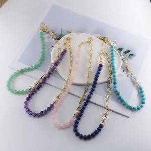 Tour de cou couleur or chaîne avec 8mm pierre naturelle perles collier femmes filles cadeau Rose Quartzs Aventurine rêveuse améthyste perle