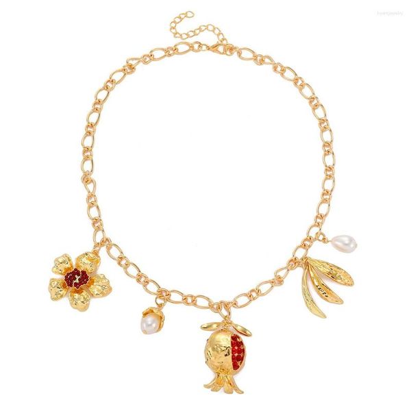 Tour de cou couleur or métal grenade fleur pendentif collier Cuba chaîne déclaration collier pull colliers bijoux