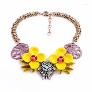 Collier ras du cou couleur or, chaîne épaisse, style bohémien, accessoire pour femmes, feuille d'été, émail, fleur jaune