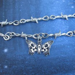 Choker Goth Vlinder Doodskist Prikkeldraad Kruis Hanger Ketting Punk Hip Hop Sieraden Y2K Vampire Kleine Doornen Ketting Gift