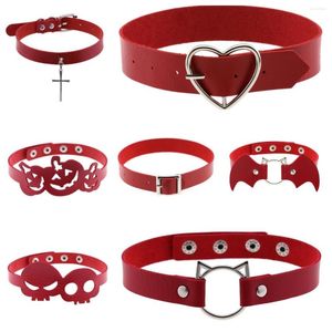 Collier ras du cou Goth amusant Halloween colliers Sexy collier en cuir rouge pour femmes Bondage Cosplay collier de fête ceinture gothique accessoires Y2K