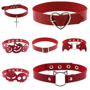 Gargantilla gótica divertida Halloween Sexy collares Collar de cuero rojo para mujeres Bondage Cosplay fiesta Collar gótico cinturón Y2K Accesorios