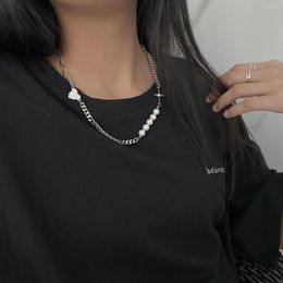 Collier ras du cou Goth Harajuku pour femmes, chaîne en perles et cœur croisé, E Girl Grunge, Bijoux Colar Goblincore, accessoires