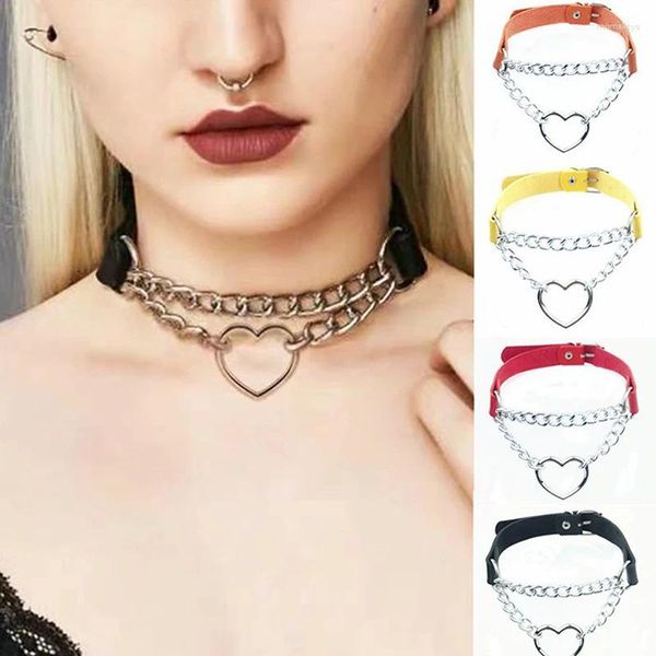 Choker Goth Coart Collar Lock Chain PU Collier en cuir Femmes Punk Pendant Jewelry Party Party Accessoires Cadeau