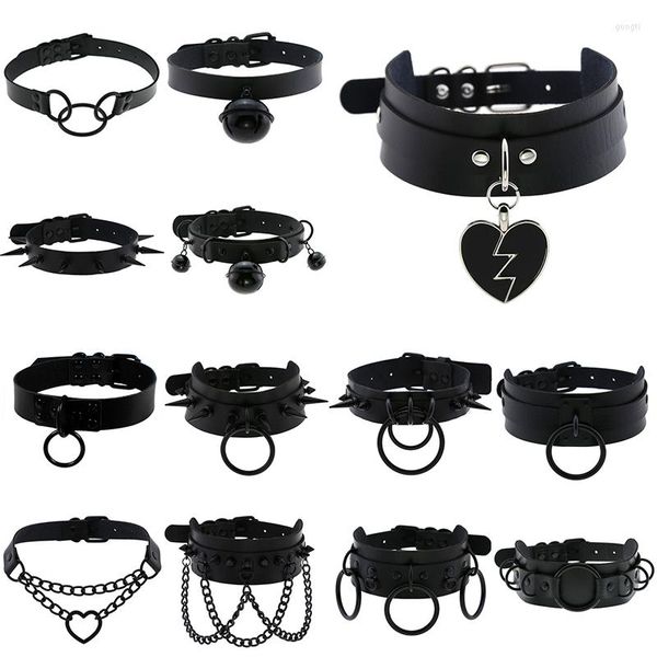 Tour de cou Goth Punk Spike Rivet collier pour femmes noir rond coeur cloche ceinture collier tour de cou Cosplay tour de cou gothique accessoires