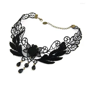 Choker Gothic Zwarte Bloem Kwastje Veer Kant Ketting Voor Vrouwen Mode Vintage Verklaring Kettingen Sieraden