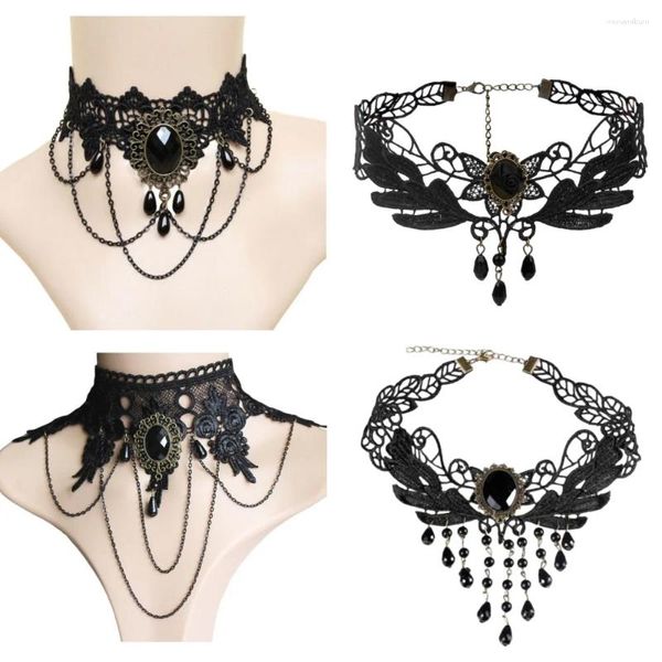 Gargantilla gótica de encaje negro cuento collar sexy para mujer loli chica cadena de la cadena del cuello fiestas de halloween tendencia de la boda