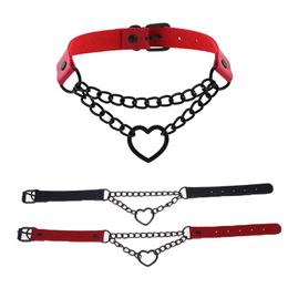 Collier ras du cou gothique noir rouge pour femmes, chaînes de collier en PU, Punk, accès Cosplay, ras de cou