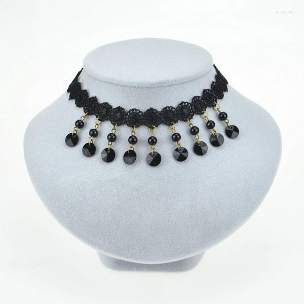 Tour de cou gothique élastique boule ronde pendentifs colliers 2022 noir fleur dentelle acrylique perles collier pour femmes accessoires