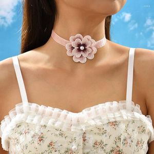 Choker gotisch elegant roze eenvoudige grote bloem sleutelbeen ketting ketting voor vrouwen bruidstemperament sieraden