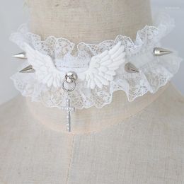 Tour de cou gothique Harajuku dentelle feuille de Lotus Rivet aile collier croisé pour femmes épice fille doux Cool rose Style foncé corde de transport cadeau