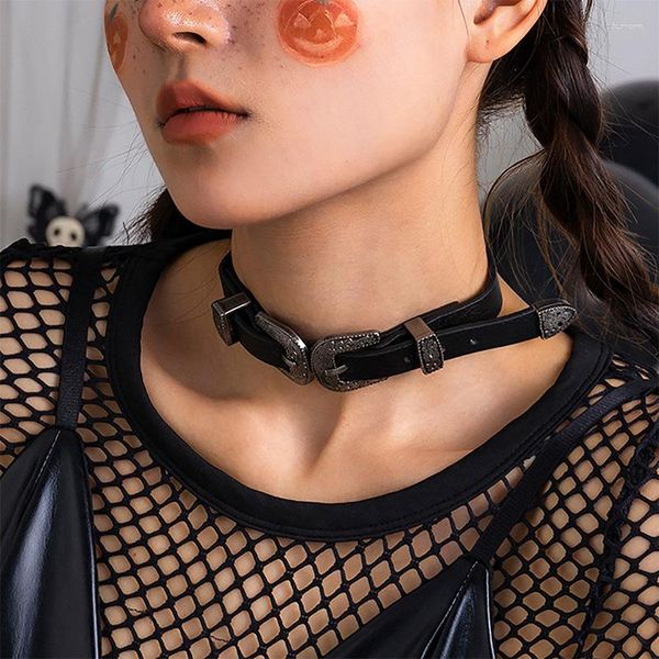 Ras du cou gothique Rivet pendentif collier Punk en cuir PU collier réglable pour femmes filles Halloween fête bijoux
