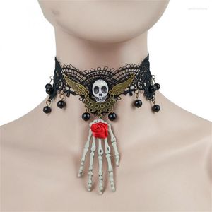 Gargantilla gótica Sexy de encaje negro para mujer, cadena de clavícula, calavera de araña, joyería para fiesta de Halloween, regalo, collares Vintage Lolita