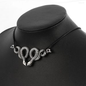 Collier ras du cou gothique serpent enroulé en cuir, chaîne en corde, Punk, couleur noire, colliers gothiques pour femmes, bijoux Cool, cadeaux