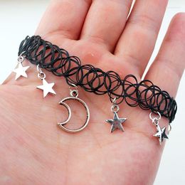 Choker Gothic Star Moon Mesh Elastic Wrap Necklace for Women Black Short Chains Fashion Jewelry Party Gift Wholesale VGN043