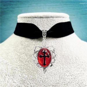 Collier ras du cou gothique en velours, croix de Vampire, breloque camée pour femmes et hommes, accessoires de bijoux de sorcière alt-païen, noir, rouge, sang, Vintage