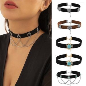 Choker Gothic Vintage Fluwelen Ketting Voor Vrouwen Boho Sexy Turquoise Kwastje Kraag Korte Hals Sieraden Kraag Feminino