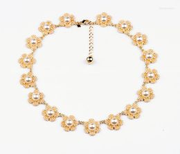 Choker Design Gracieux Pour Les Femmes 2014 Verre Acrylique En Alliage De Zinc Strass Fleur Douce Grand Simulé Perle De Mariage Collier