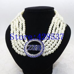 Choker Grèce Greek Sororité Zeta Phi Beta Symbole Bleu Royal Blanc Crystal Perle Bijoux Multicouches Colliers 258N