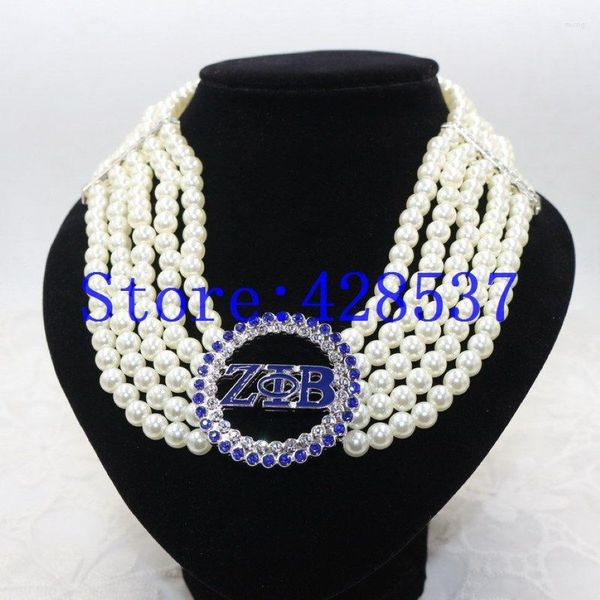 Choker Grèce Greek Sororité Zeta Phi Beta Symbole Bleu Royal Blanc Crystal Perle Bijoux Colliers multicouches 298W