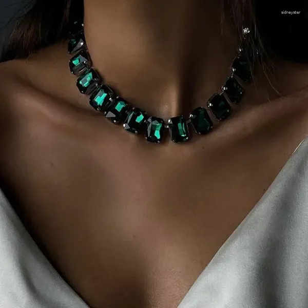 Collier ras du cou en cristal vert pour femmes, collier de luxe de styliste, mode géométrique Rectangle Cube, accessoires de bijoux