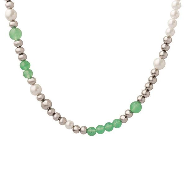 Choker Vert Jade Perles Collier Imitation Perle Cou Chaîne Pour Femmes Style Ethnique En Acier Inoxydable Fille Fête Bijoux