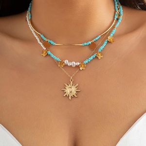 Choker groene zaad kralen streng ketting ketting vrouwen snaar kraag zonnekarme hanger handgemaakte bohemia collier multi -layer boho sieraden