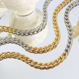 Choker Gsold 8mm half gouden zilveren kleur asymmetrische ketting ketting tweekleurige platen stoeprand Cubaanse dikke stikselontwerp sieraden