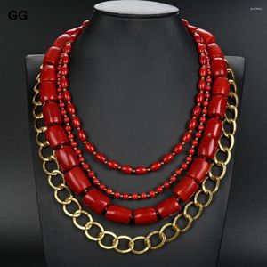 Choker guaiguai sieraden 4 strengen multi -vorm rode koraalgoud kleur vergulde ketting ketting 19 