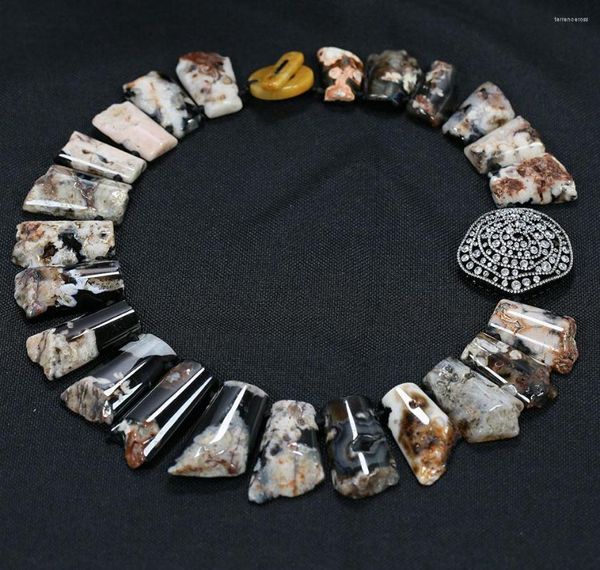 Gargantilla GuaiGuai Jewelry Black Ocean Jasper Agate Top-Drilled Stone Slab Nugget CZ Paved Connector Gargantillas Collar Hecho a mano Lady Gifts