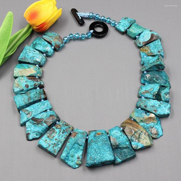 Gargantilla GuaiGuai joyería azul facetada losa pepita piedra de mar océano jaspe irregular cristal gemas collar hecho a mano