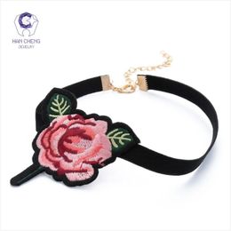 Choker Hancheng Fashion Breien Flower Ribbon Necklace vrouwen borduurwerk elastische tattoo statement kraag sieraden Bijoux chokers