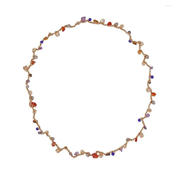 Tour de cou tissé à la main couleur pierre concassée verre cristal collier couleur correspondant naturel mode longs colliers pour les femmes