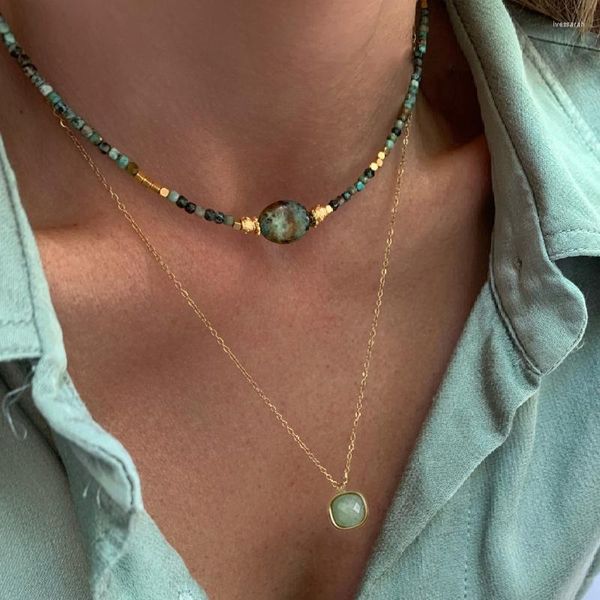 Tour de cou fait à la main Turquoise africaine pour les femmes délicate pierre naturelle bijoux coloré Tourmaline Agate collier de perles 2023