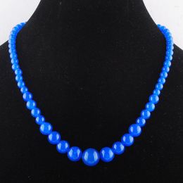 Tour de cou colliers de perles faits à la main pour dame bijoux cadeau pierre de jades bleu foncé gradué 6-14mm perles rondes brin 18 "longueur TF3010
