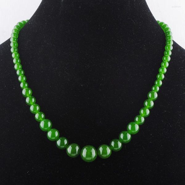 Gargantilla Collares de cuentas hechos a mano para mujer Regalo de joyería Piedra de jade verde oliva Graduada Cuentas redondas de 6-14 mm Hebra de 18 