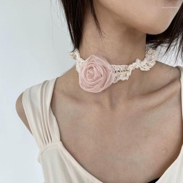 Gargantilla hecha a mano de tela, collar de flores, corbata Floral ajustable, diseño de moda, elegante cadena para el cuello, regalo para mujeres y niñas