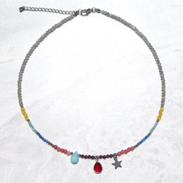 Choker handgemaakte grijs kristal zilverkleurige kraal ster hang ketting 2023 zomerwater drop stone verfraaiing sieraden boho accessoire