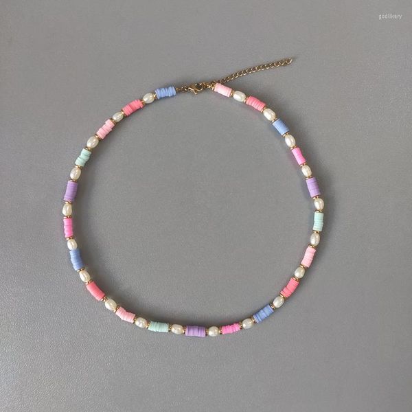 Collier ras du cou fait à la main pour femmes, bijoux en perles d'eau douce naturelles, couleur douce, argile, Boutique de mode, mignon, assorti avec tout, 2022