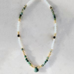 Ras du cou fait à la main mousse agate blanc jade patchwork collier 2023 été mode à la mode vert gouttelette pierre pendentif collier cadeau pour un ami