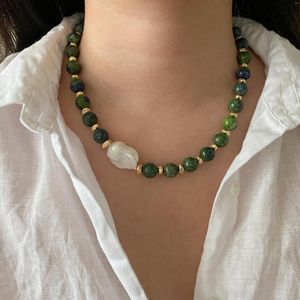 Collier ras du cou en pierre naturelle Chrysocolla fait à la main pour femmes, collier de perles baroques, bijoux de vacances d'été, Design Unique